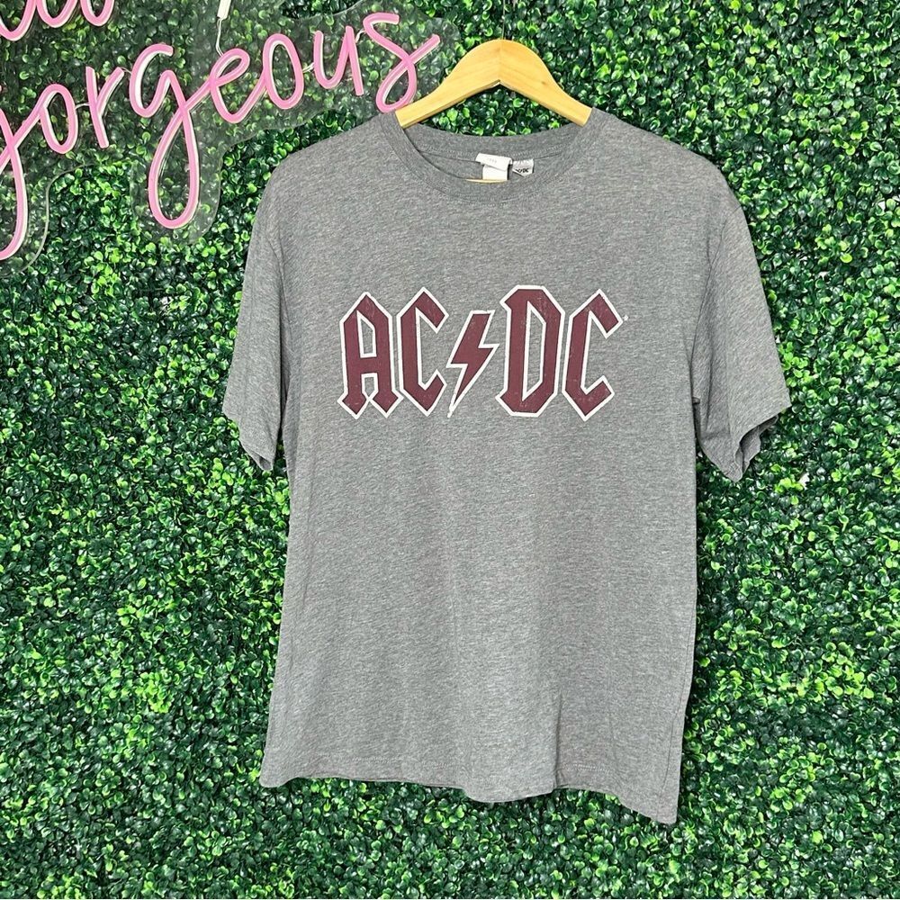 AC/DC H&M Graphic Grey Tee Shirt Sz M